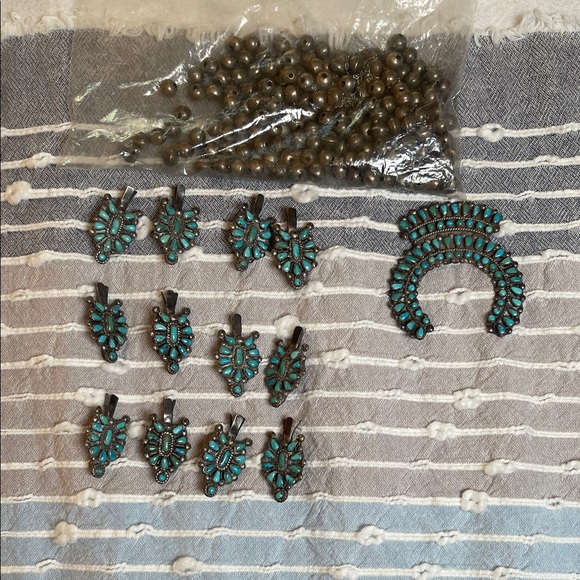 Vintage Jewelry - Vintage squash blossom turquoise necklace pieces Authentic